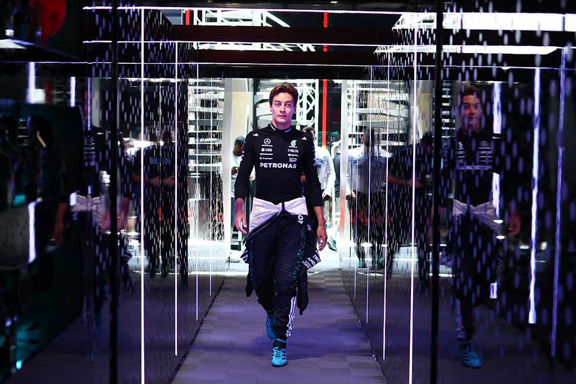 George Russell of Great Britain and Mercedes-AMG Petronas F1 Team enters the garage George Russell of Great Britain and Mercedes-AMG Petronas F1 Team enters the garage